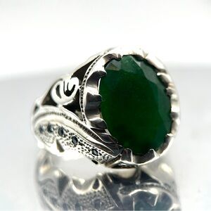 Natural Green Jade 925 Sterling Silver Ring